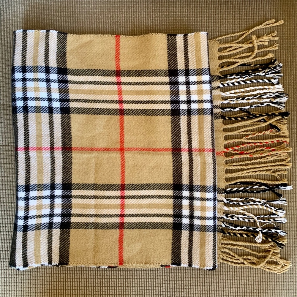 Tan Checkered Long Scarf